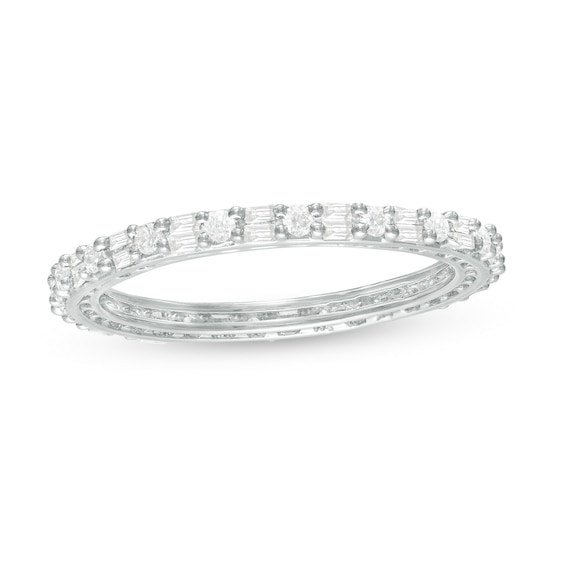 1/2 CT. T.w. Baguette and Round Diamond Eternity Band in 10K White Gold