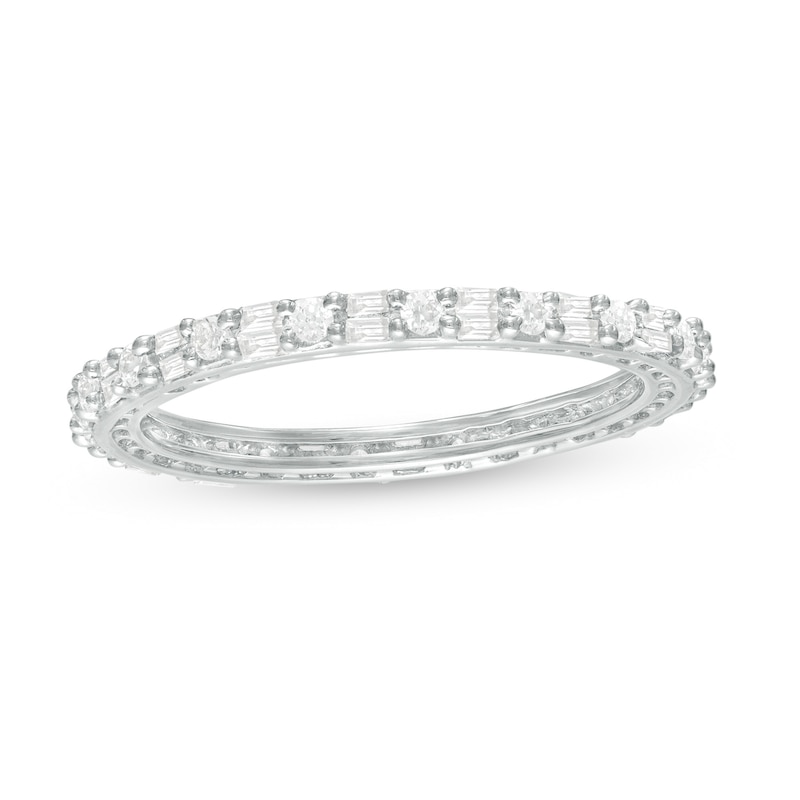 1/2 CT. T.W. Baguette and Round Diamond Eternity Band in 10K White Gold