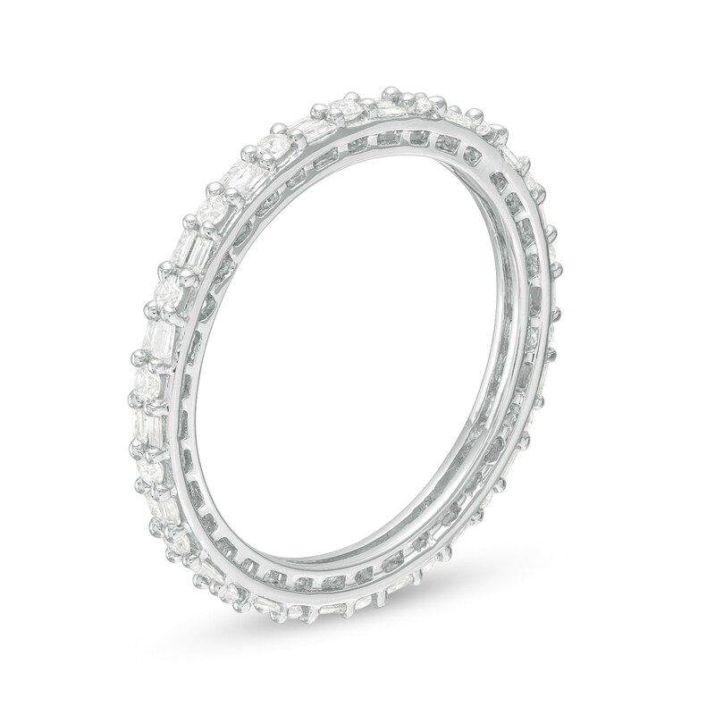 1/2 CT. T.W. Baguette and Round Diamond Eternity Band in 10K White Gold