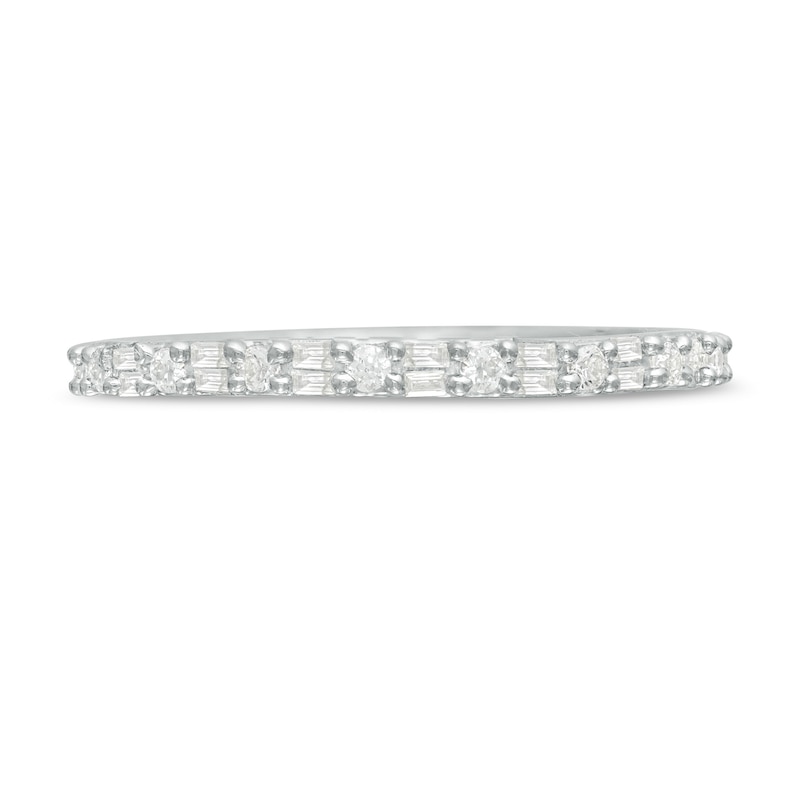 1/2 CT. T.W. Baguette and Round Diamond Eternity Band in 10K White Gold