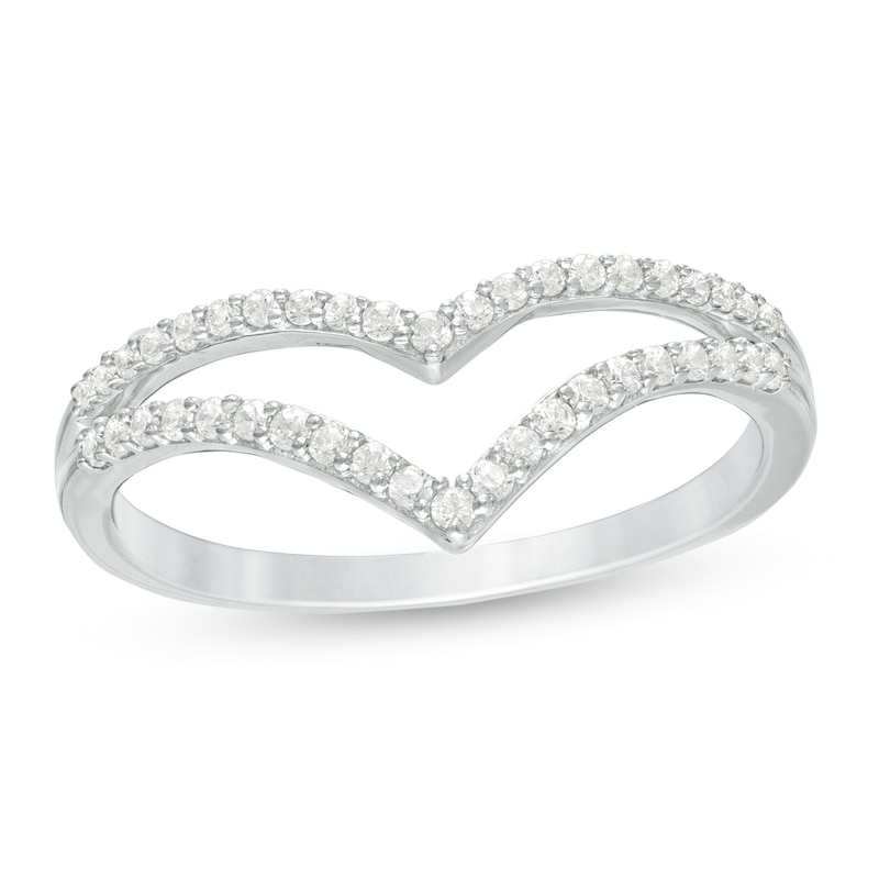 Main Image 1 of 1/4 CT. T.W. Diamond Double Chevron Split Shank Anniversary Band in 10K White Gold