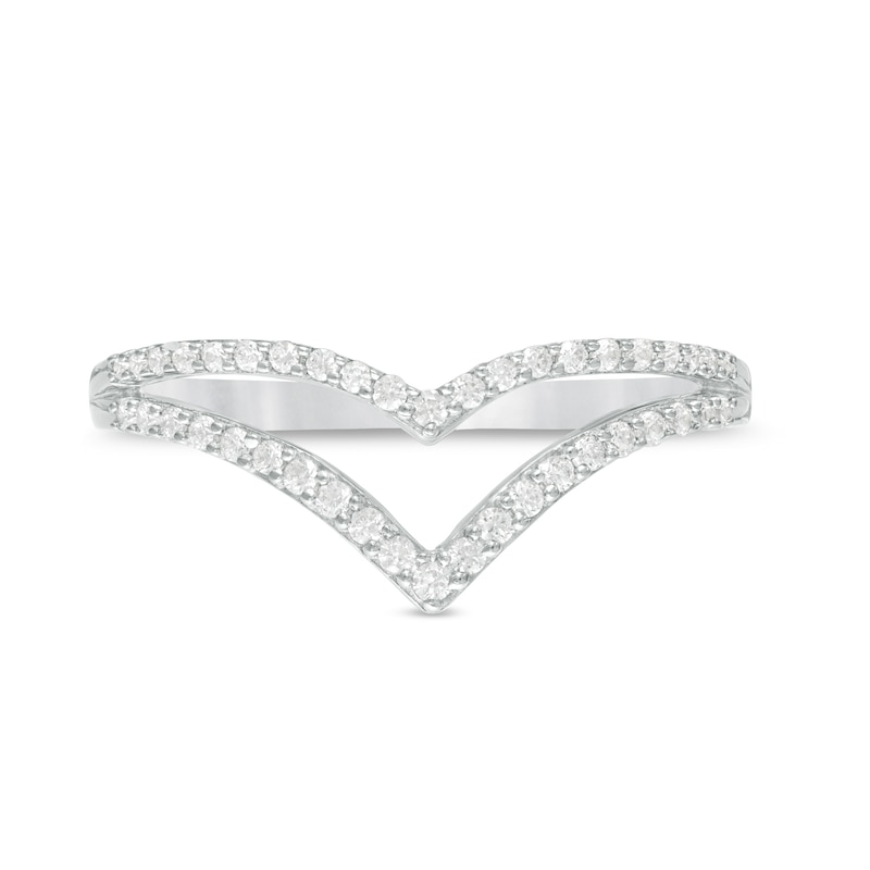 Main Image 4 of 1/4 CT. T.W. Diamond Double Chevron Split Shank Anniversary Band in 10K White Gold