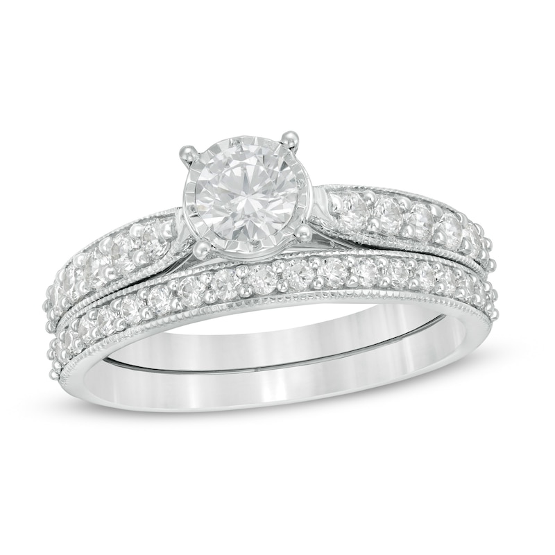 Main Image 1 of 1 CT. T.W. Diamond Tapered Shank Bridal Set in 10K White Gold
