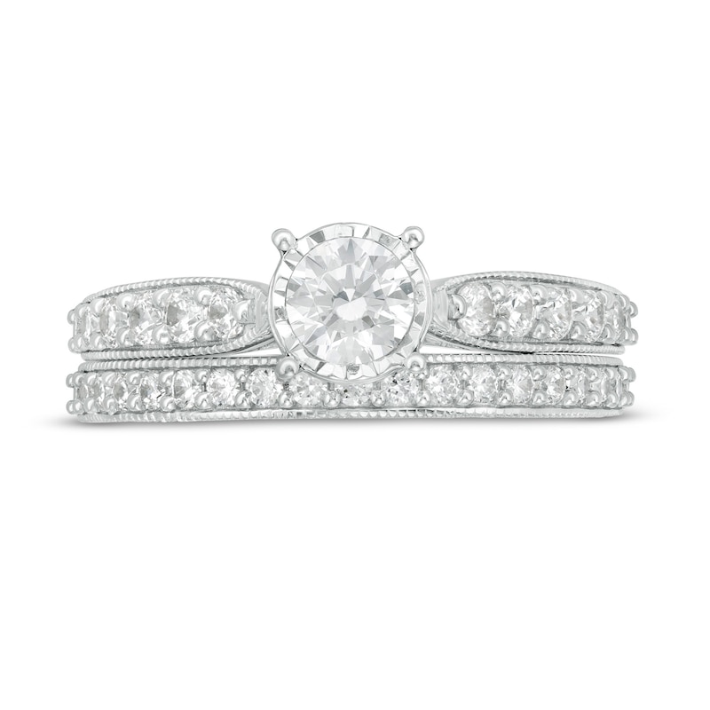 Main Image 4 of 1 CT. T.W. Diamond Tapered Shank Bridal Set in 10K White Gold