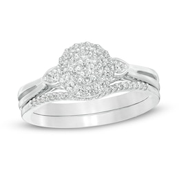 1/4 CT. T.W. Composite Diamond Frame Leaf-Sides Split Shank Bridal Set in Sterling Silver