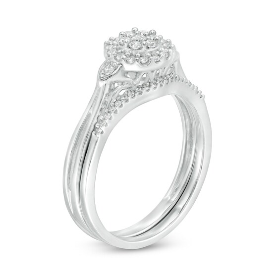 1/4 CT. T.w. Composite Diamond Frame Leaf-Sides Split Shank Bridal Set in Sterling Silver