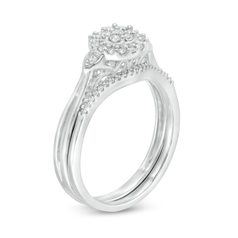 Main Image 3 of 1/4 CT. T.W. Composite Diamond Frame Leaf-Sides Split Shank Bridal Set in Sterling Silver