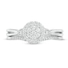 1/4 CT. T.W. Composite Diamond Frame Leaf-Sides Split Shank Bridal Set in Sterling Silver