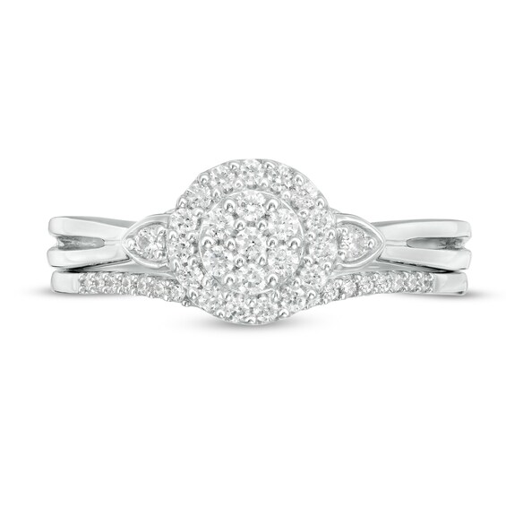 1/4 CT. T.w. Composite Diamond Frame Leaf-Sides Split Shank Bridal Set in Sterling Silver