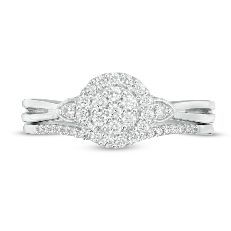 Main Image 4 of 1/4 CT. T.W. Composite Diamond Frame Leaf-Sides Split Shank Bridal Set in Sterling Silver