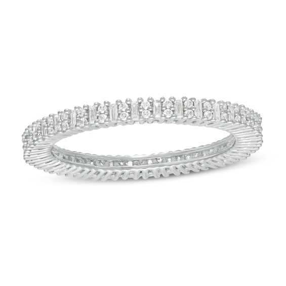 1/2 CT. T.w. Baguette and Round Diamond Eternity Band in 10K White Gold