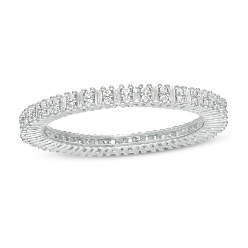Main Image 1 of 1/2 CT. T.W. Baguette and Round Duo Diamond Eternity Band in 10K White Gold