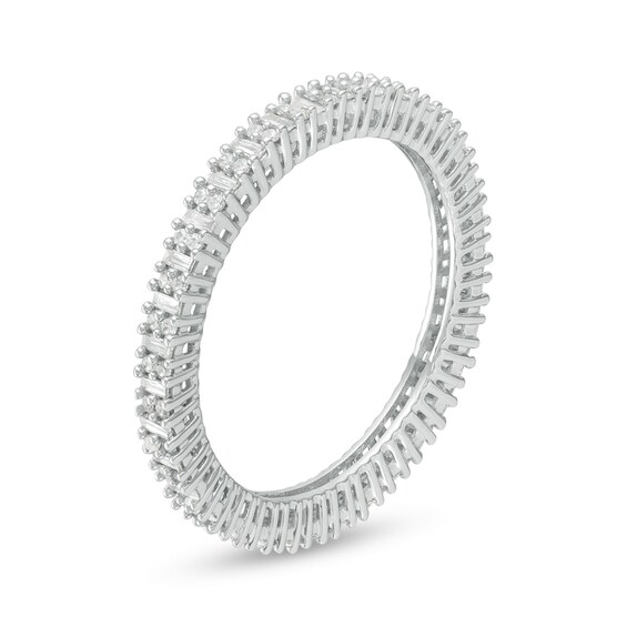 1/2 CT. T.w. Baguette and Round Duo Diamond Eternity Band in 10K White Gold