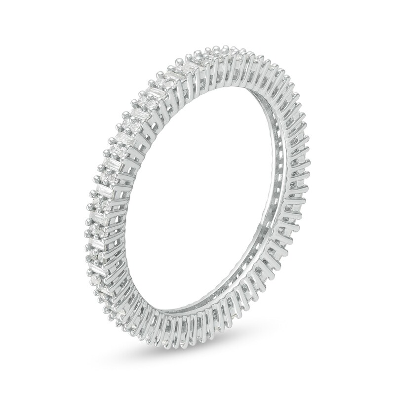 1/2 CT. T.W. Baguette and Round Duo Diamond Eternity Band in 10K White Gold