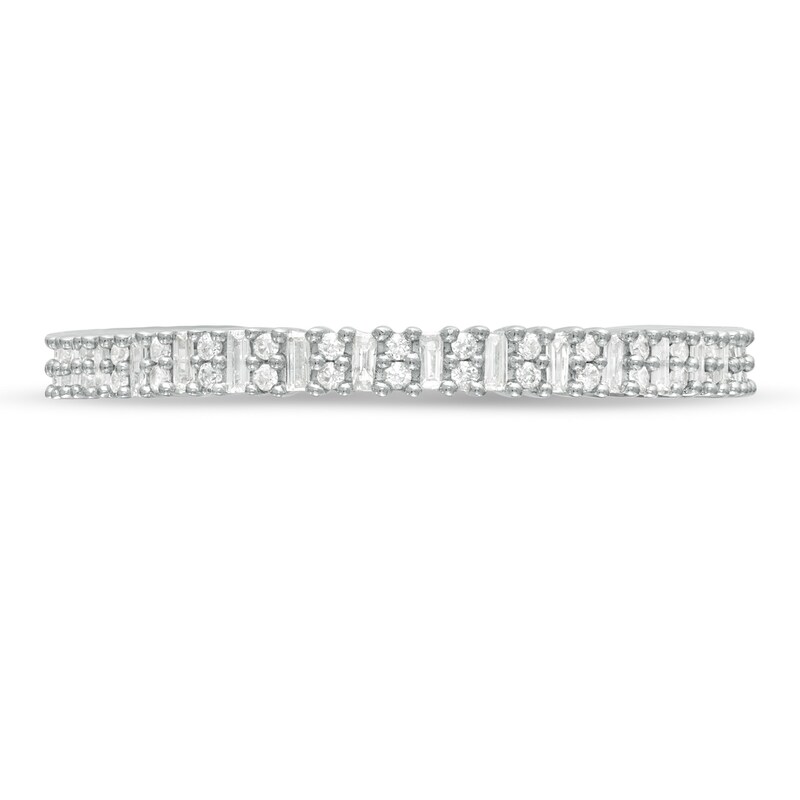 Main Image 4 of 1/2 CT. T.W. Baguette and Round Duo Diamond Eternity Band in 10K White Gold
