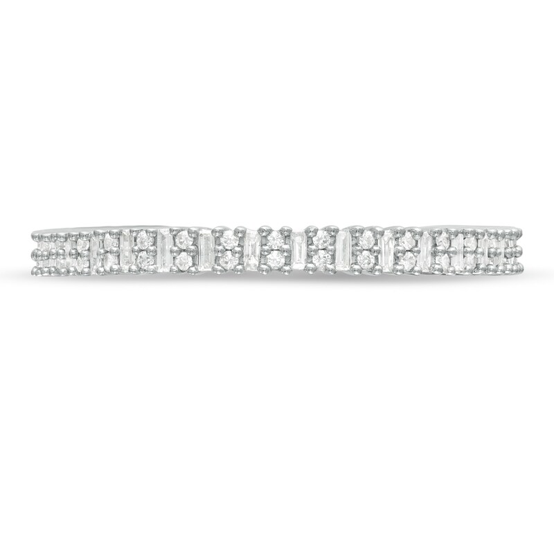 1/2 CT. T.W. Baguette and Round Duo Diamond Eternity Band in 10K White Gold