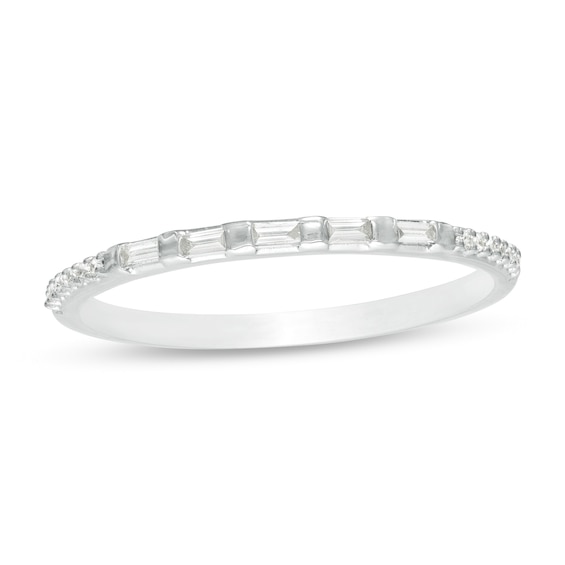 1/8 CT. T.w. Baguette and Round Diamond Anniversary Band in 10K White Gold