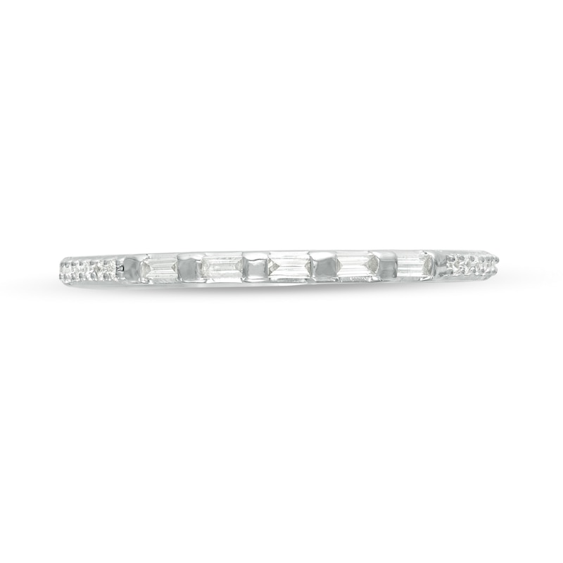 Main Image 4 of 1/8 CT. T.W. Baguette and Round Diamond Anniversary Band in 10K White Gold