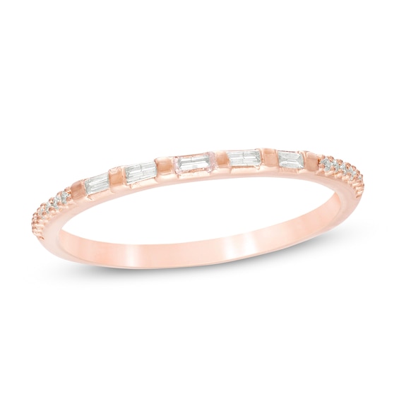 1/8 CT. T.w. Baguette and Round Diamond Anniversary Band in 10K Rose Gold