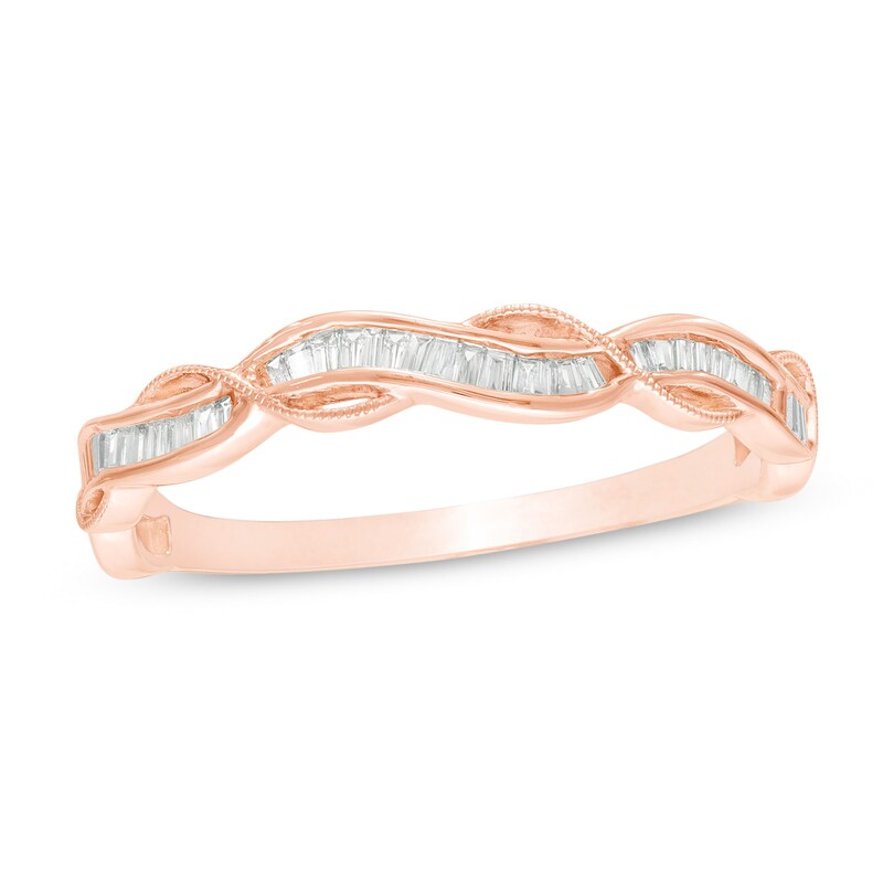 1/6 CT. T.W. Baguette Diamond Vintage-Style Twist Anniversary Band in 10K Rose Gold