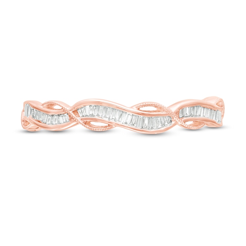 Main Image 4 of 1/6 CT. T.W. Baguette Diamond Vintage-Style Twist Anniversary Band in 10K Rose Gold