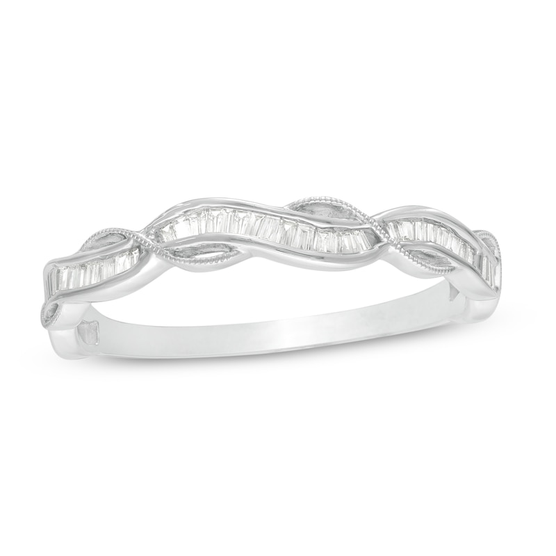 1/6 CT. T.W. Baguette Diamond Vintage-Style Twist Anniversary Band in 10K White Gold