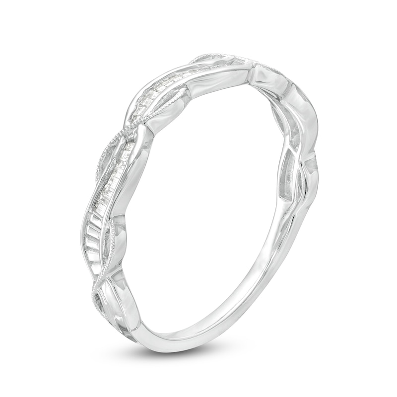 Main Image 3 of 1/6 CT. T.W. Baguette Diamond Vintage-Style Twist Anniversary Band in 10K White Gold