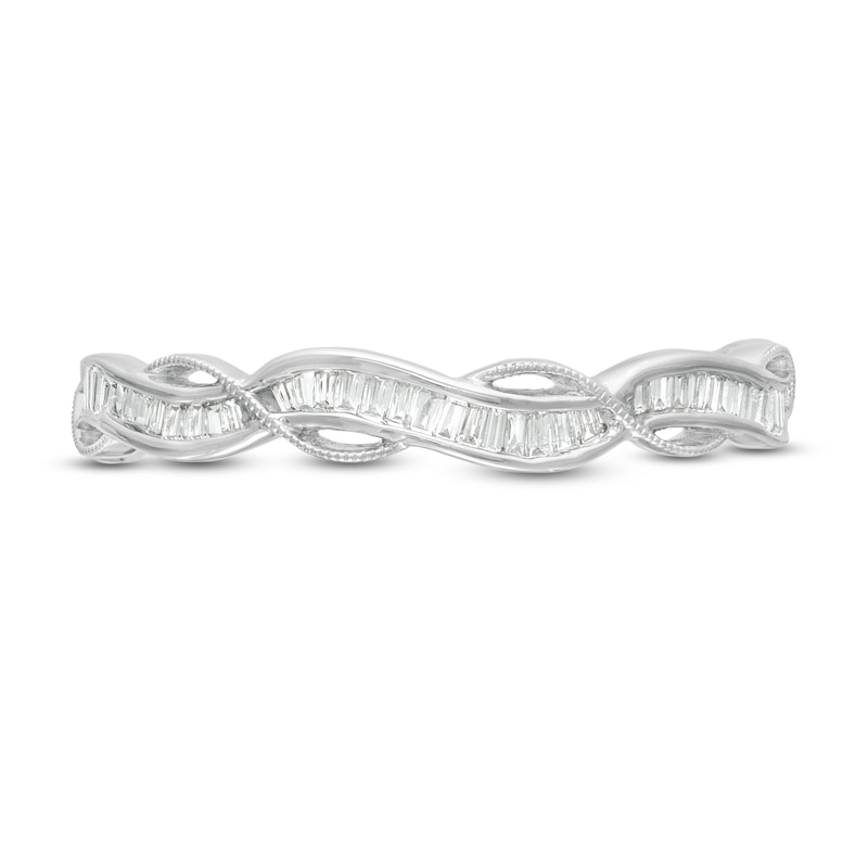Main Image 4 of 1/6 CT. T.W. Baguette Diamond Vintage-Style Twist Anniversary Band in 10K White Gold