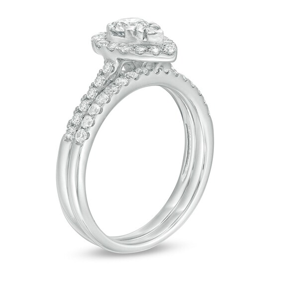 1 CT. T.w. Pear-Shaped Multi-Diamond Frame Bridal Set in 10K White Gold