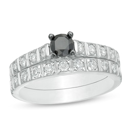 1 CT. T.W. Enhanced Black and White Diamond Bridal Set in 10K White Gold