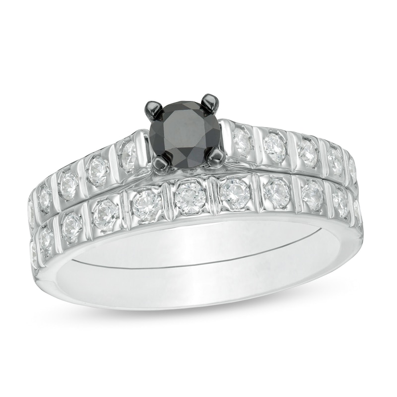 Main Image 1 of 1 CT. T.W. Enhanced Black and White Diamond Bridal Set in 10K White Gold