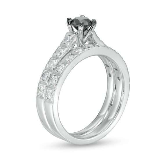 1 CT. T.w. Enhanced Black and White Diamond Bridal Set in 10K White Gold