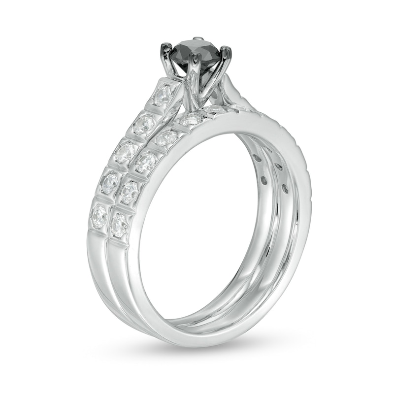 Main Image 3 of 1 CT. T.W. Enhanced Black and White Diamond Bridal Set in 10K White Gold