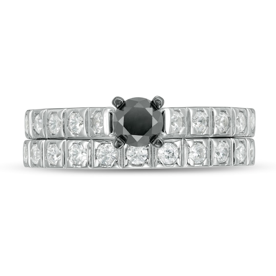 1 CT. T.w. Enhanced Black and White Diamond Bridal Set in 10K White Gold