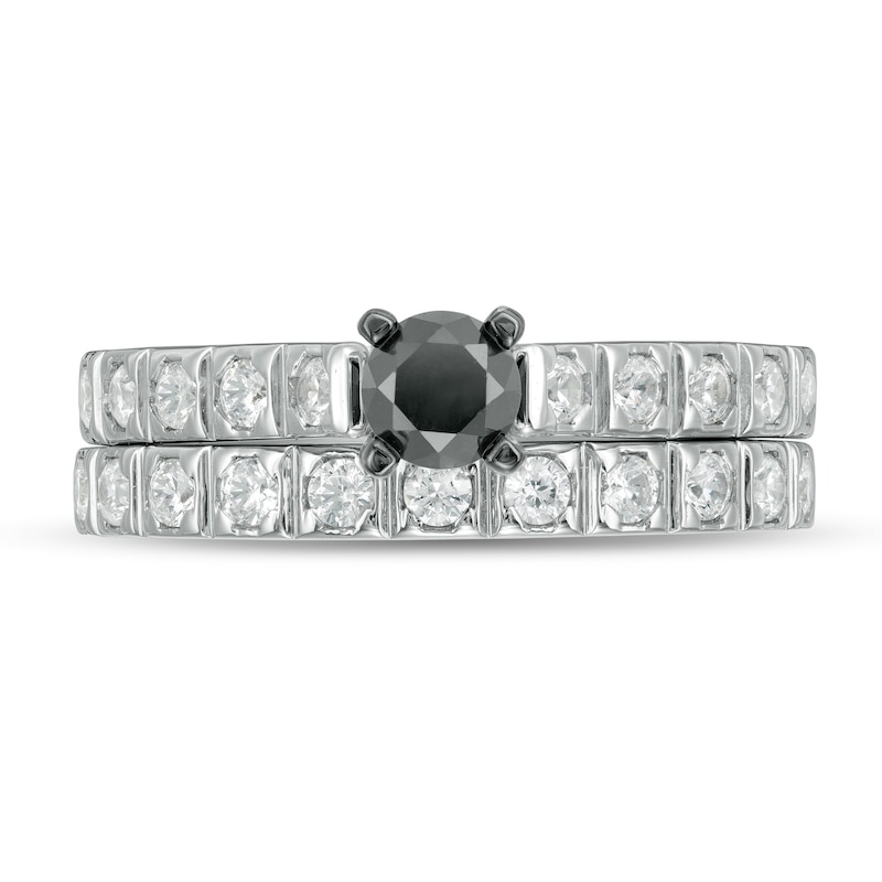 Main Image 4 of 1 CT. T.W. Enhanced Black and White Diamond Bridal Set in 10K White Gold