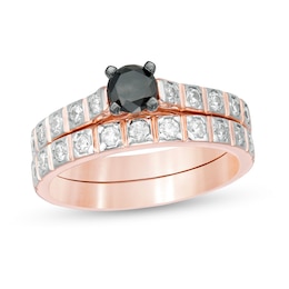 1 CT. T.W. Enhanced Black and White Diamond Bridal Set in 10K Rose Gold