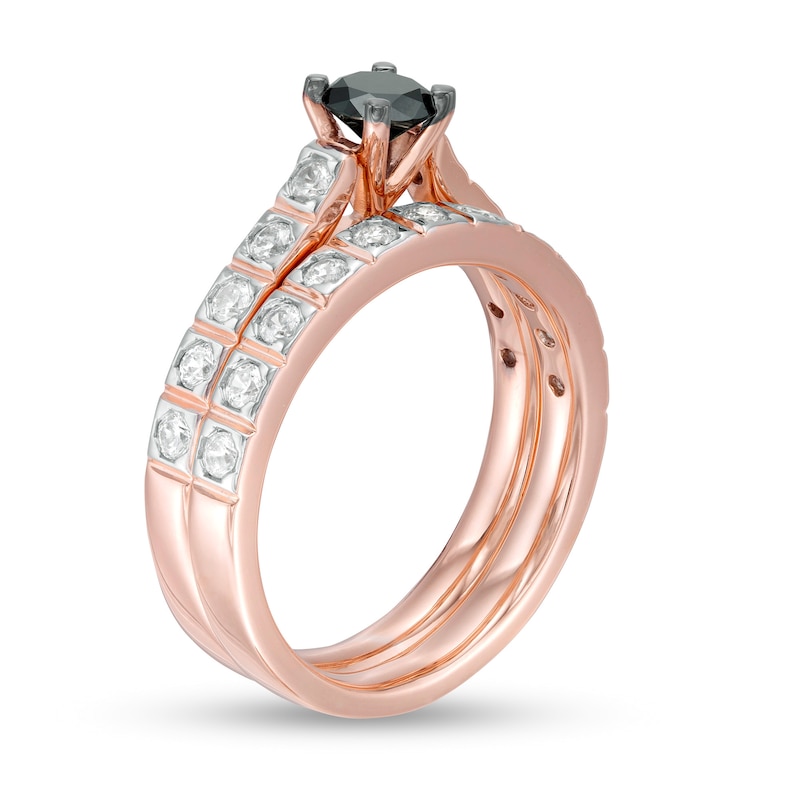 Main Image 3 of 1 CT. T.W. Enhanced Black and White Diamond Bridal Set in 10K Rose Gold