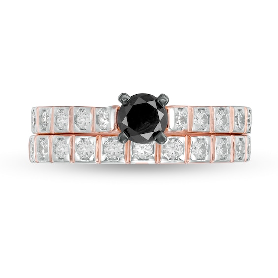 1 CT. T.w. Enhanced Black and White Diamond Bridal Set in 10K Rose Gold
