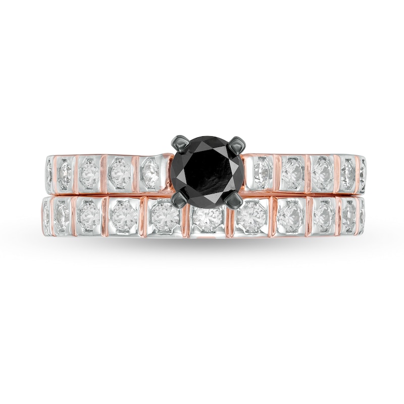 Main Image 4 of 1 CT. T.W. Enhanced Black and White Diamond Bridal Set in 10K Rose Gold