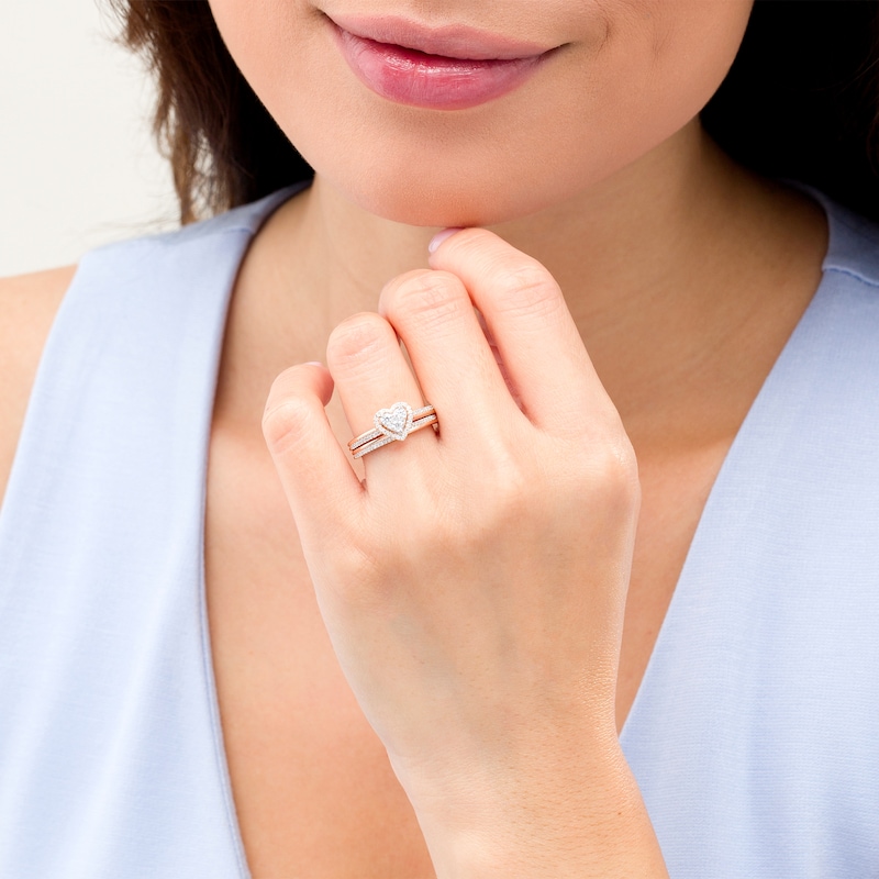 Main Image 2 of 1/2 CT. T.W. Composite Diamond Heart-Shaped Frame Bridal Set in 10K Rose Gold