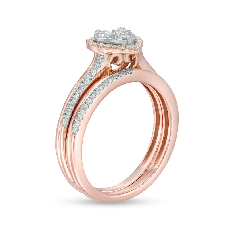 Main Image 3 of 1/2 CT. T.W. Composite Diamond Heart-Shaped Frame Bridal Set in 10K Rose Gold