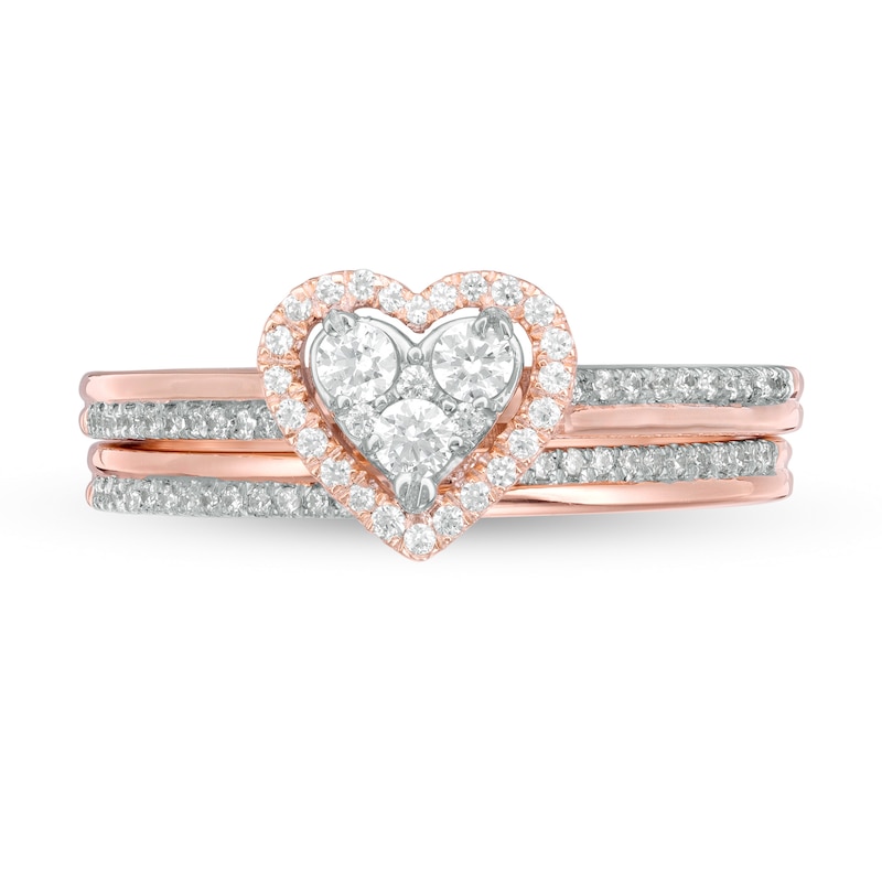 Main Image 4 of 1/2 CT. T.W. Composite Diamond Heart-Shaped Frame Bridal Set in 10K Rose Gold