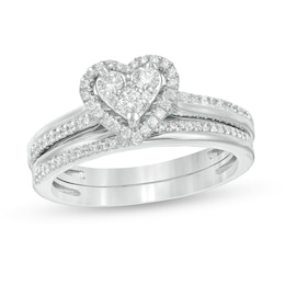 1/2 CT. T.W. Composite Diamond Heart-Shaped Frame Bridal Set in 10K White Gold