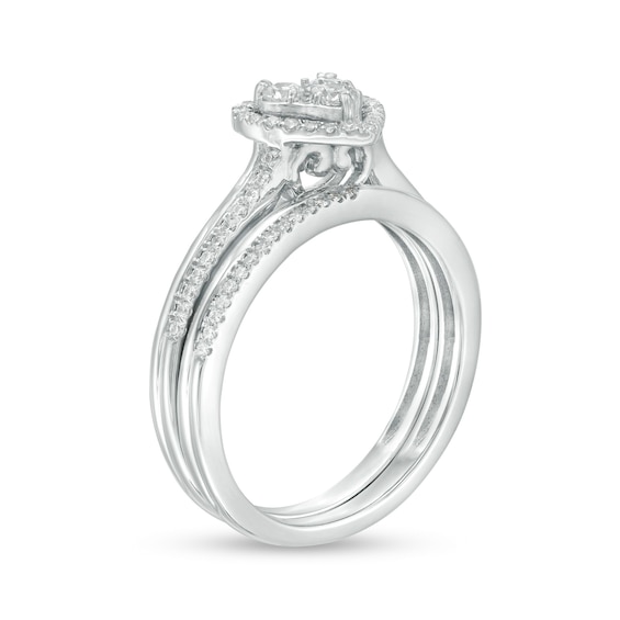 1/2 CT. T.w. Composite Diamond Heart-Shaped Frame Bridal Set in 10K White Gold