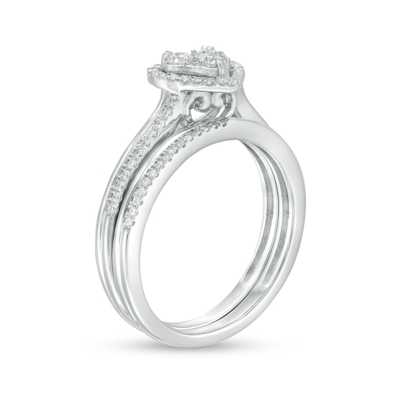 Main Image 3 of 1/2 CT. T.W. Composite Diamond Heart-Shaped Frame Bridal Set in 10K White Gold