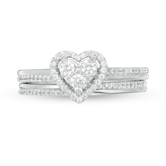 1/2 CT. T.w. Composite Diamond Heart-Shaped Frame Bridal Set in 10K White Gold