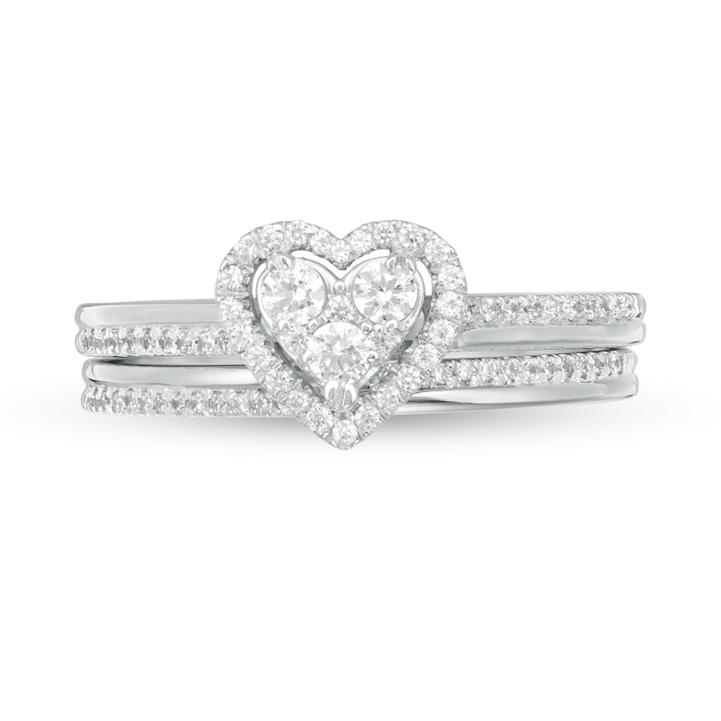 Main Image 4 of 1/2 CT. T.W. Composite Diamond Heart-Shaped Frame Bridal Set in 10K White Gold