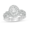 Thumbnail Image 1 of 1 CT. T.W. Diamond Double Oval Frame Twist Shank Bridal Set in 10K White Gold