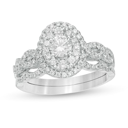1 CT. T.W. Diamond Double Oval Frame Twist Shank Bridal Set in 10K White Gold