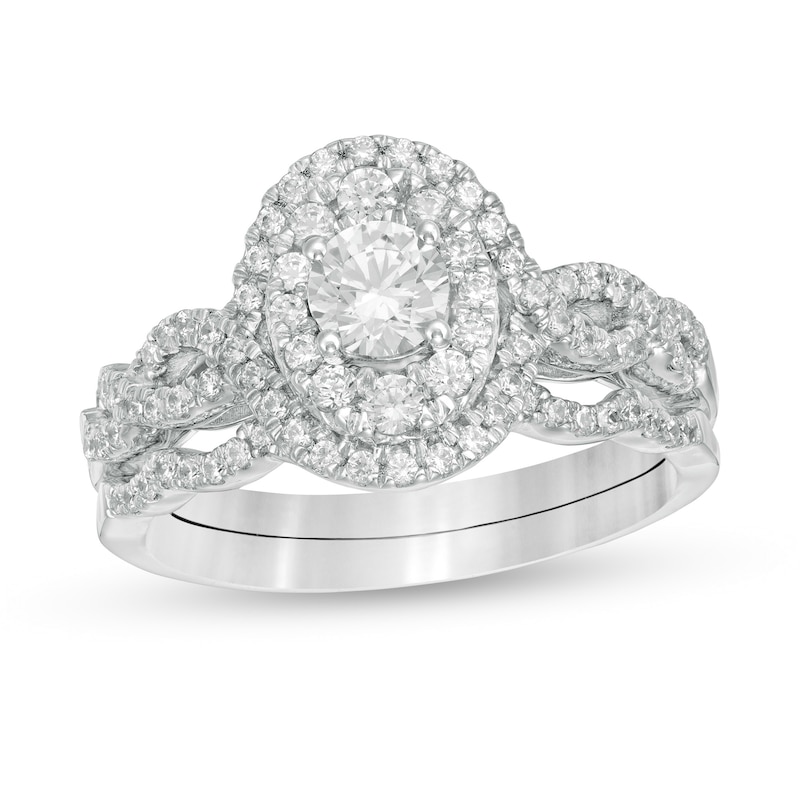 Main Image 1 of 1 CT. T.W. Diamond Double Oval Frame Twist Shank Bridal Set in 10K White Gold